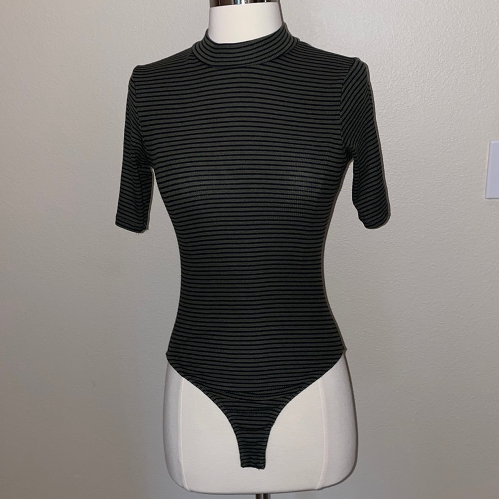 Green with black stripe turtleneck bodysuit